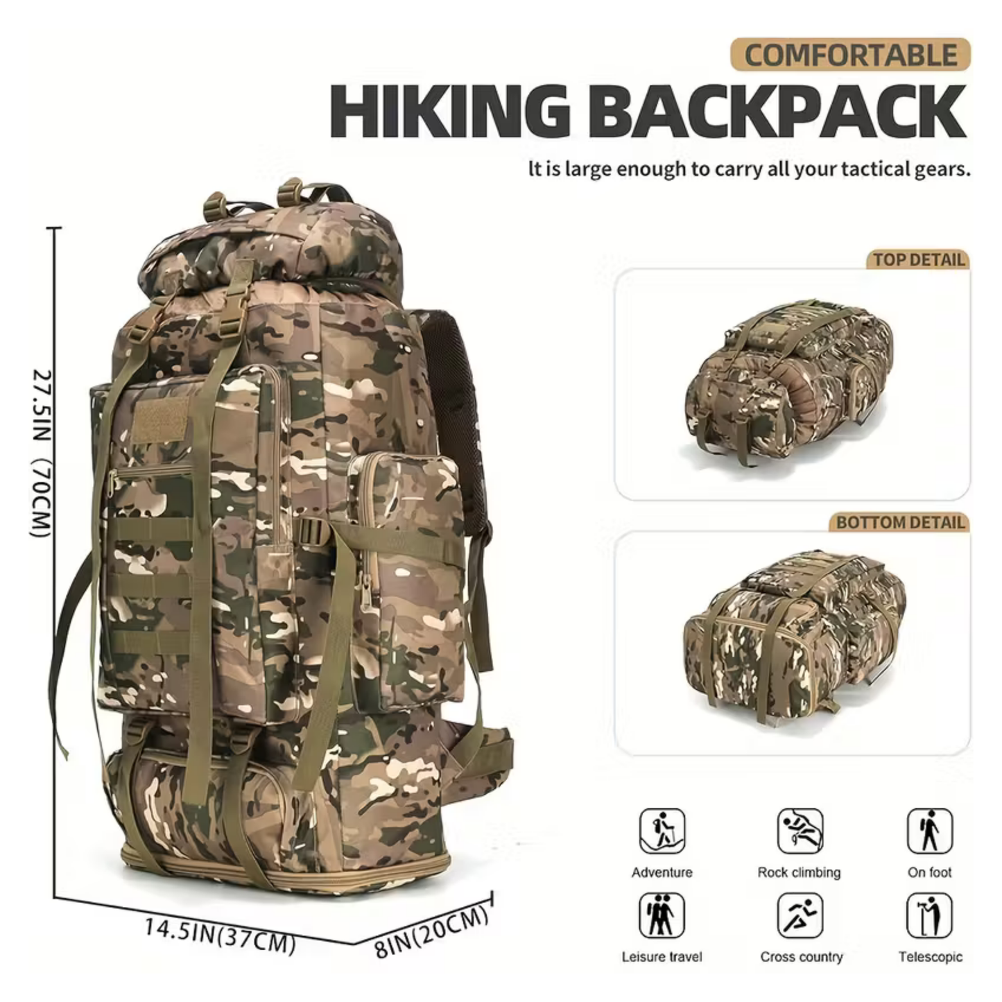 Tactical Military Hiking Backpack 80l