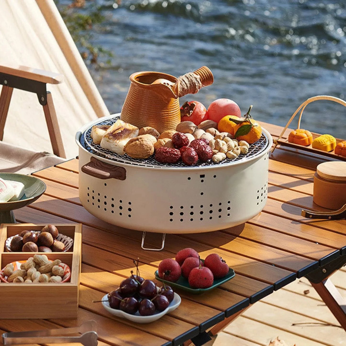 Barbecue Stove Smokeless Grill Outdoor Camping Charcoal Grill Rotisserie Rack - CAMPZONES