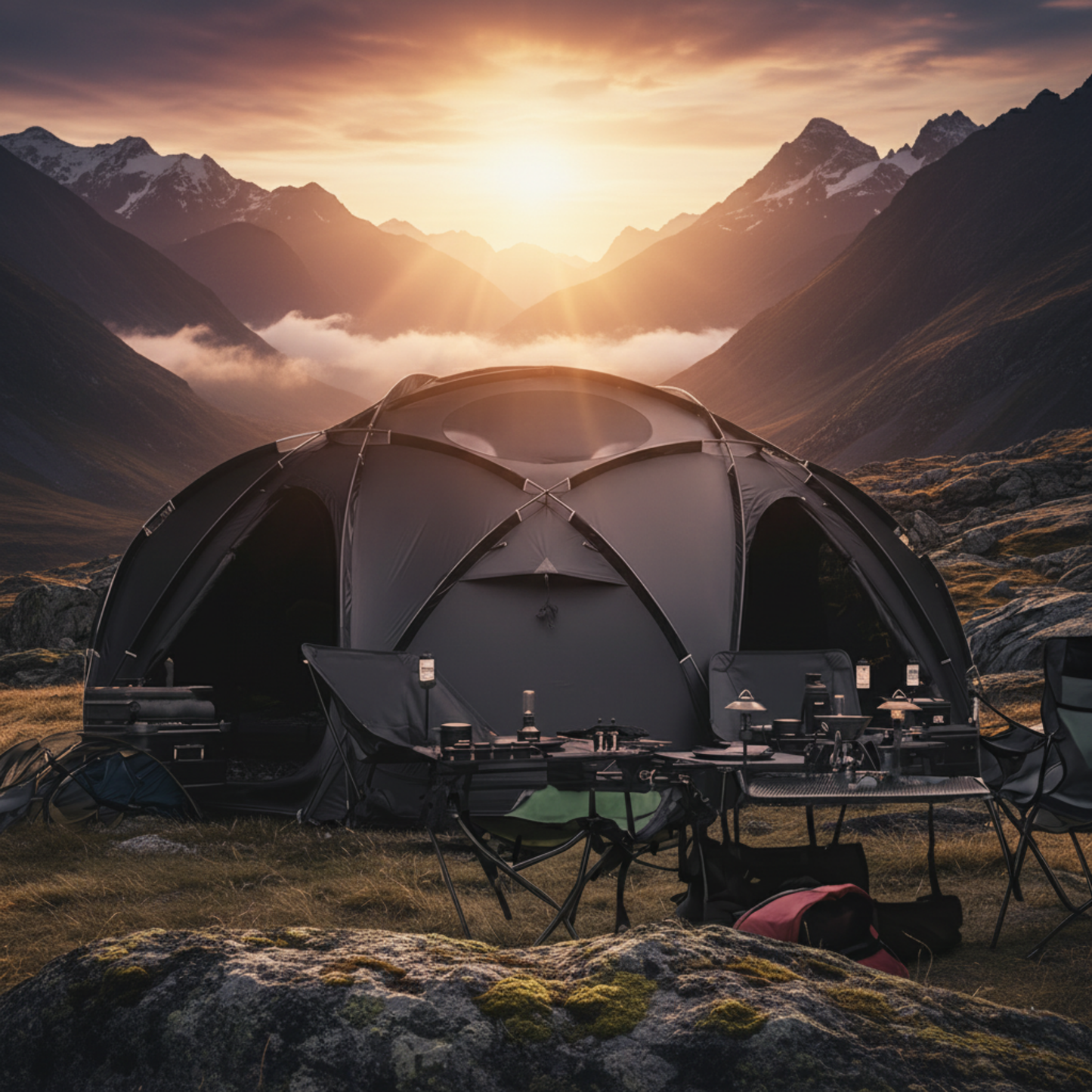 Black Dome Large Camping Glamping Tent