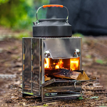 Camping Wood Burning Stainless Steel Stove with Grill Grid