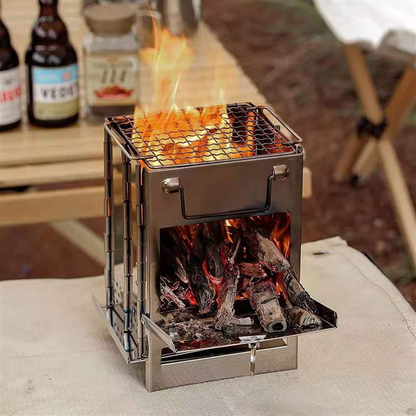 Camping Wood Burning Stainless Steel Stove with Grill Grid