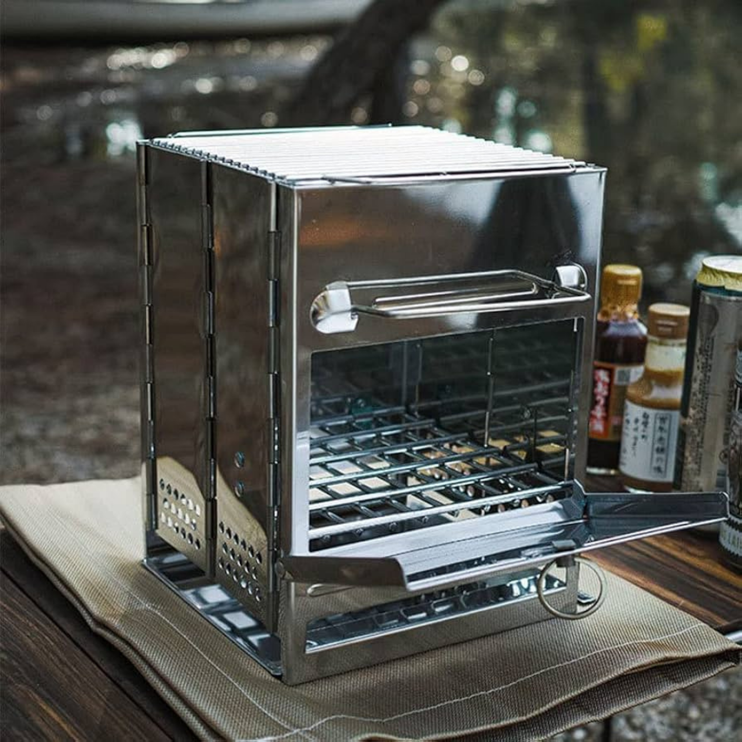 Camping Wood Burning Stainless Steel Stove with Grill Grid