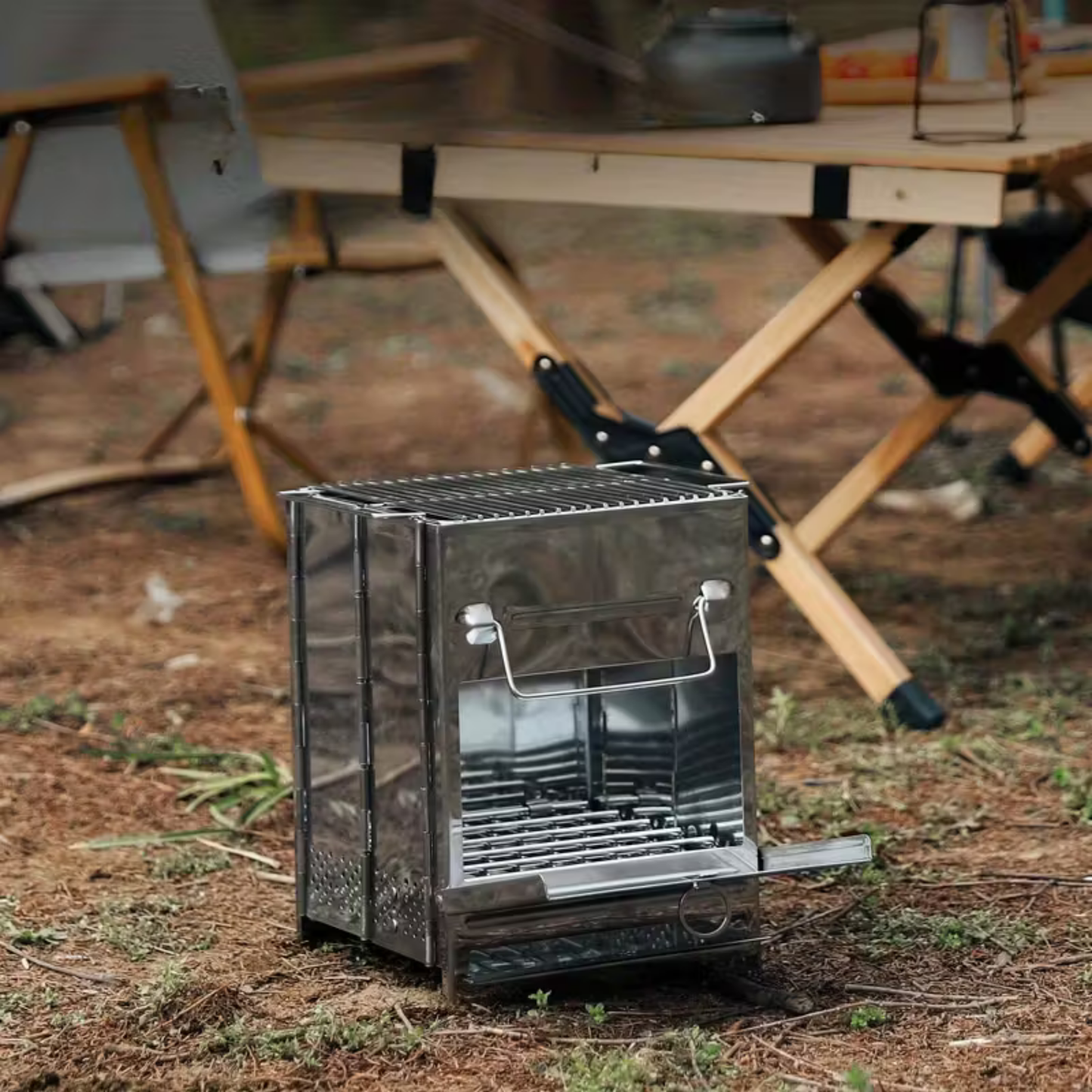 Camping Wood Burning Stainless Steel Stove with Grill Grid