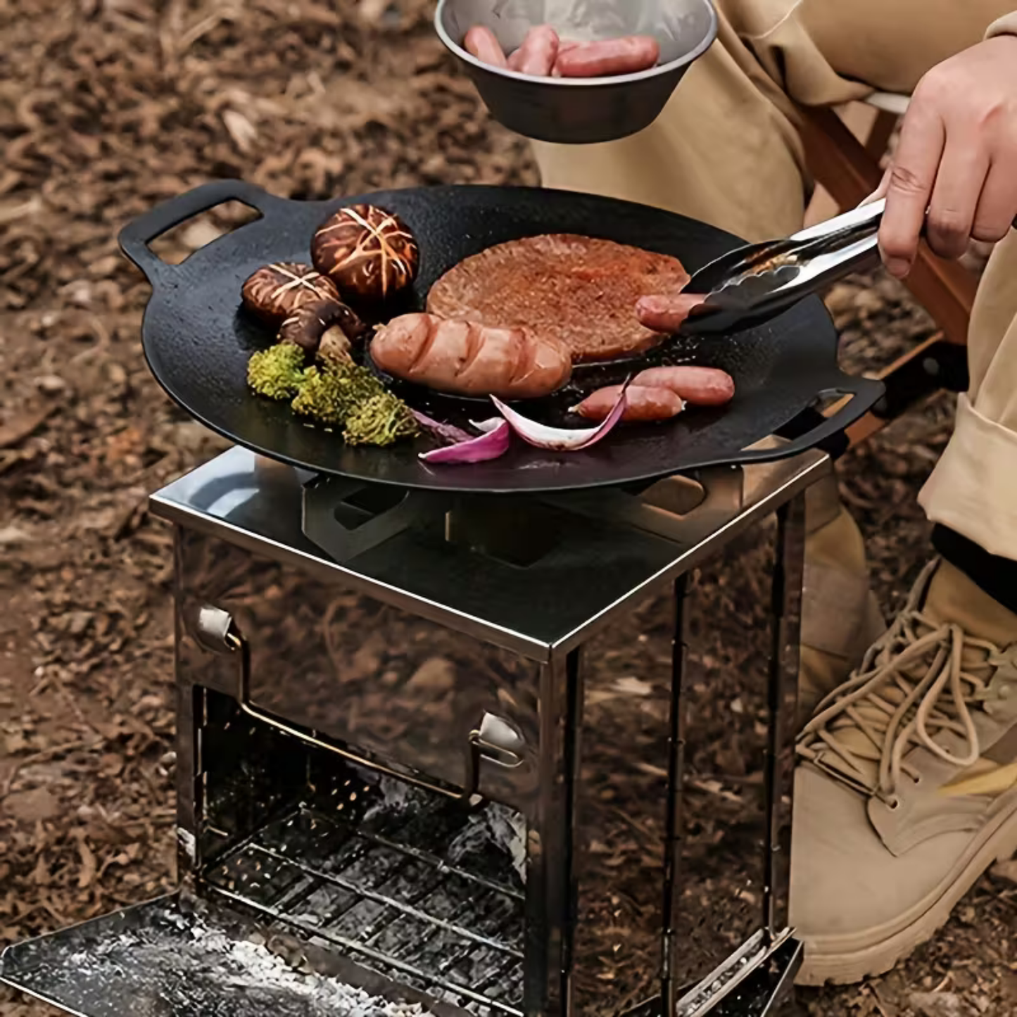 Camping Wood Burning Stainless Steel Stove with Grill Grid