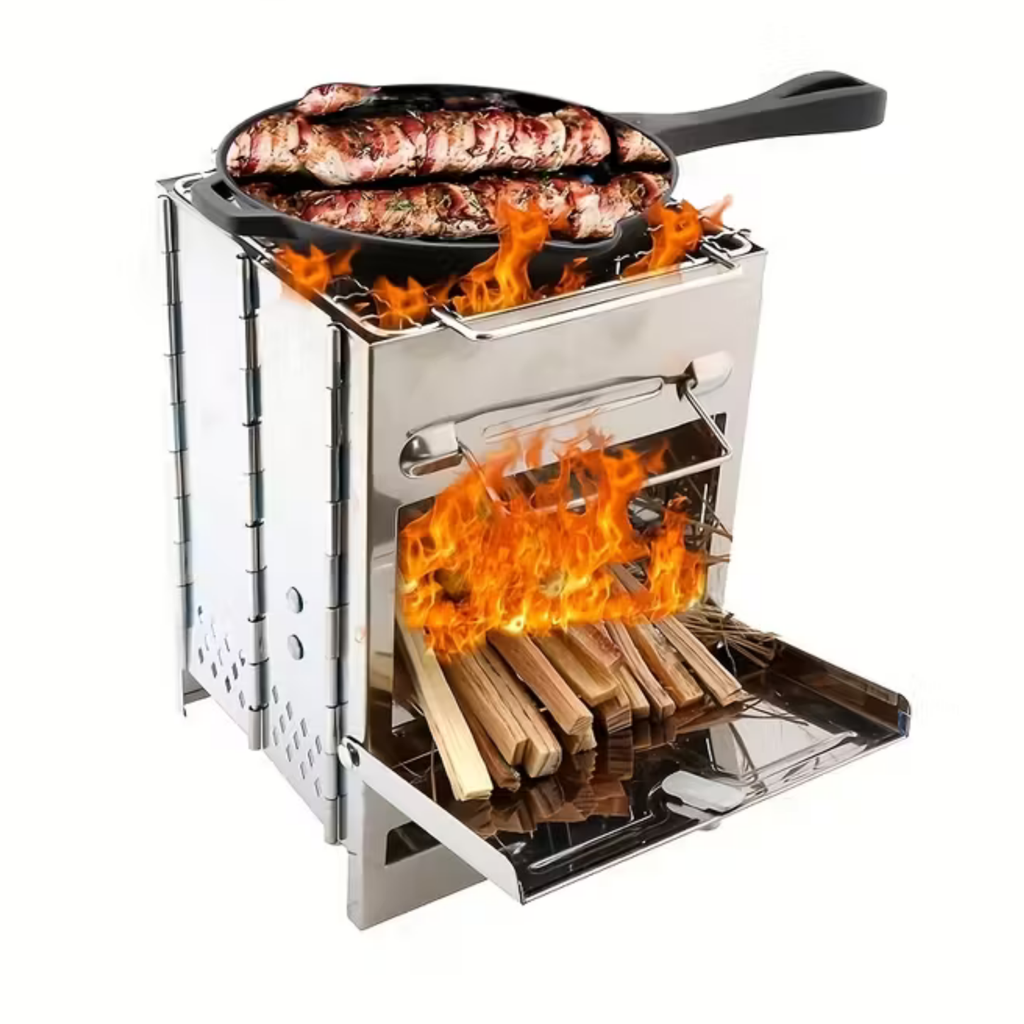 Camping Wood Burning Stainless Steel Stove with Grill Grid