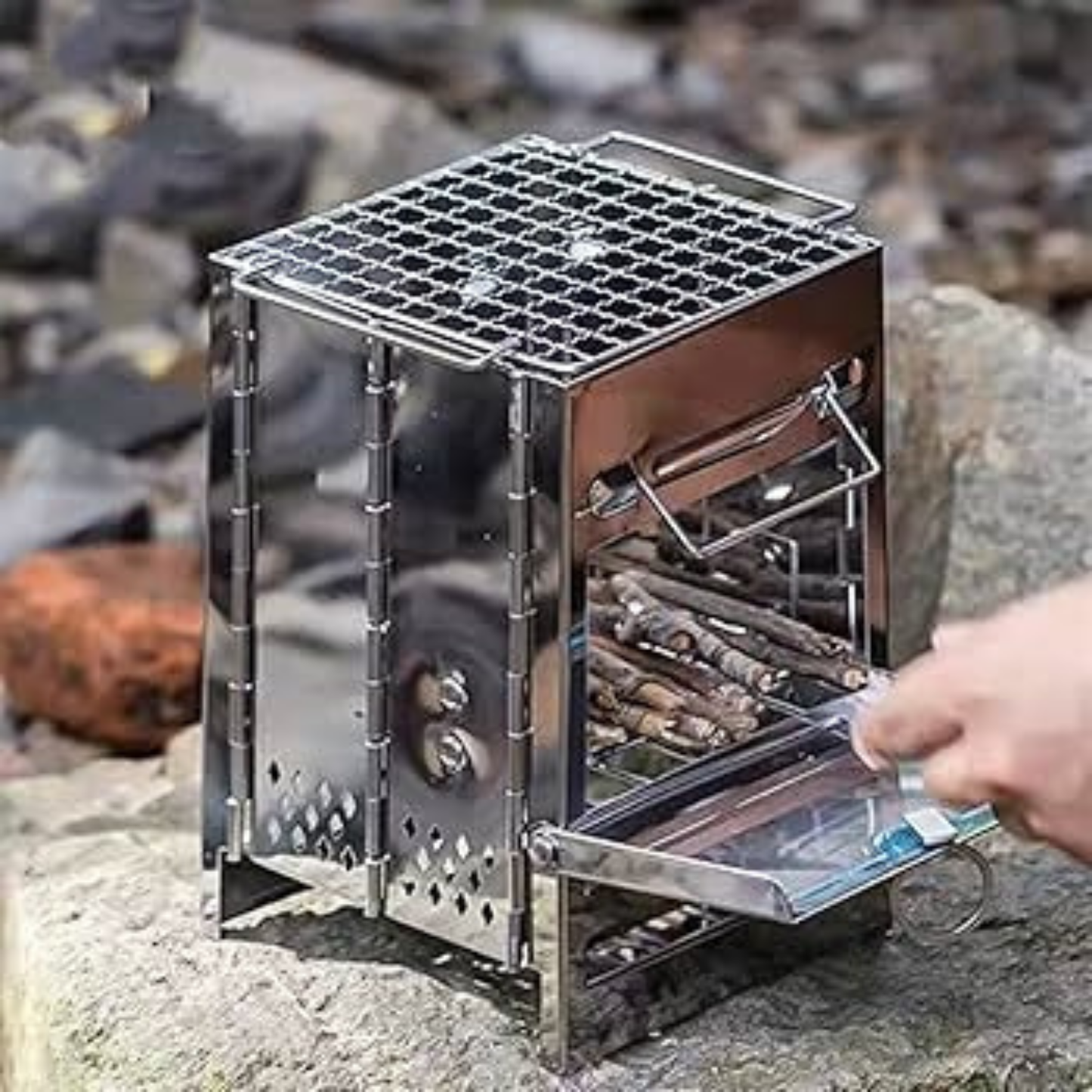 Camping Wood Burning Stainless Steel Stove with Grill Grid