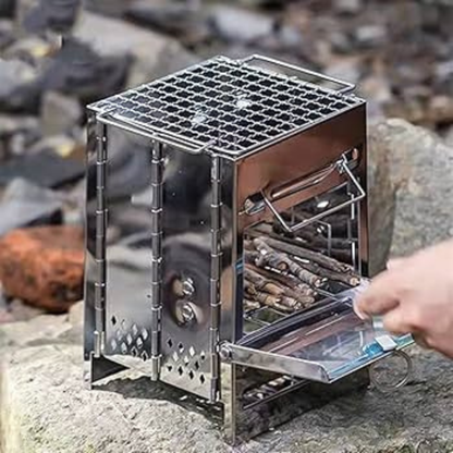 Camping Wood Burning Stainless Steel Stove with Grill Grid