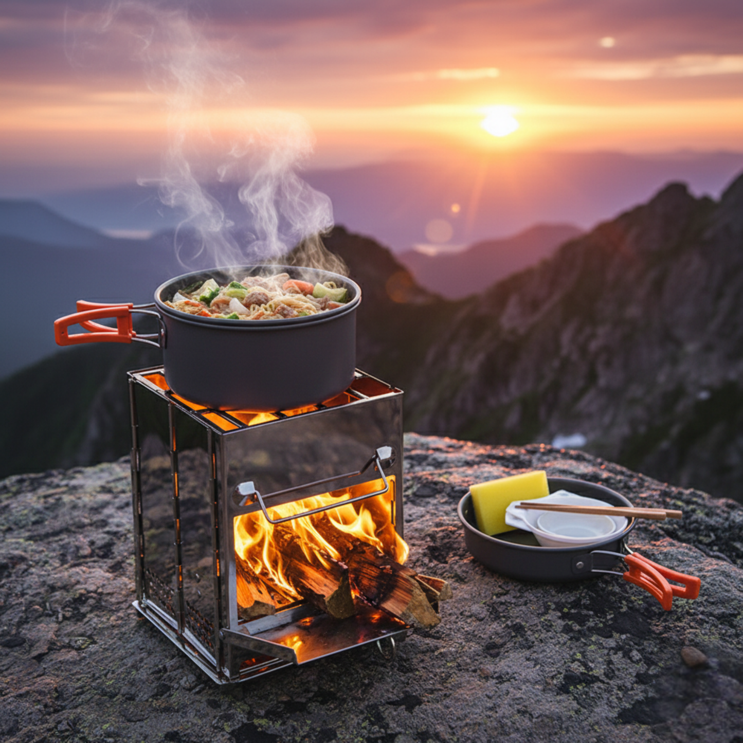 Camping Wood Burning Stainless Steel Stove with Grill Grid