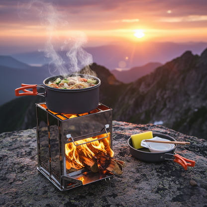 Camping Wood Burning Stainless Steel Stove with Grill Grid