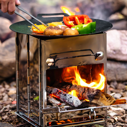Camping Wood Burning Stainless Steel Stove with Grill Grid