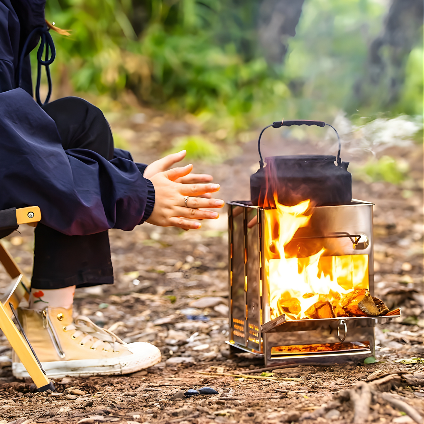 Camping Wood Burning Stainless Steel Stove with Grill Grid