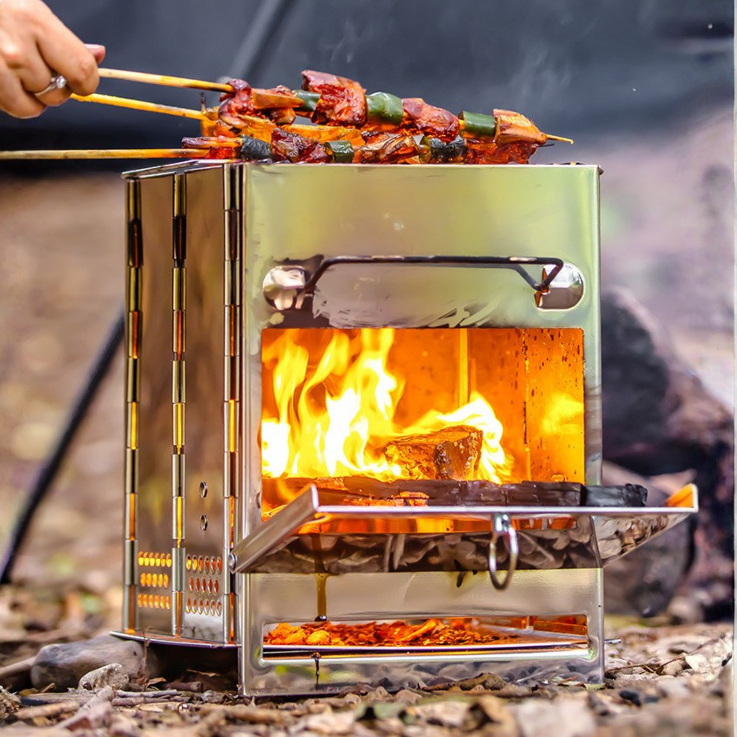 Camping Wood Burning Stainless Steel Stove with Grill Grid