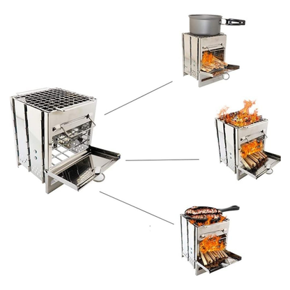 Camping Wood Burning Stainless Steel Stove with Grill Grid
