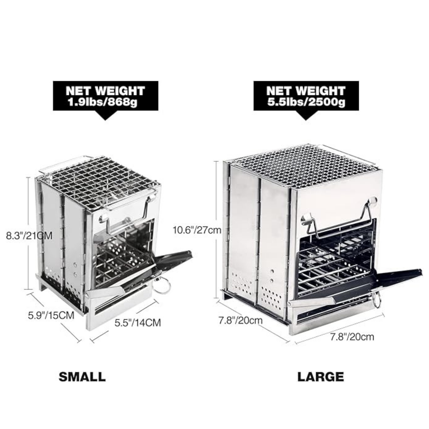 Camping Wood Burning Stainless Steel Stove with Grill Grid