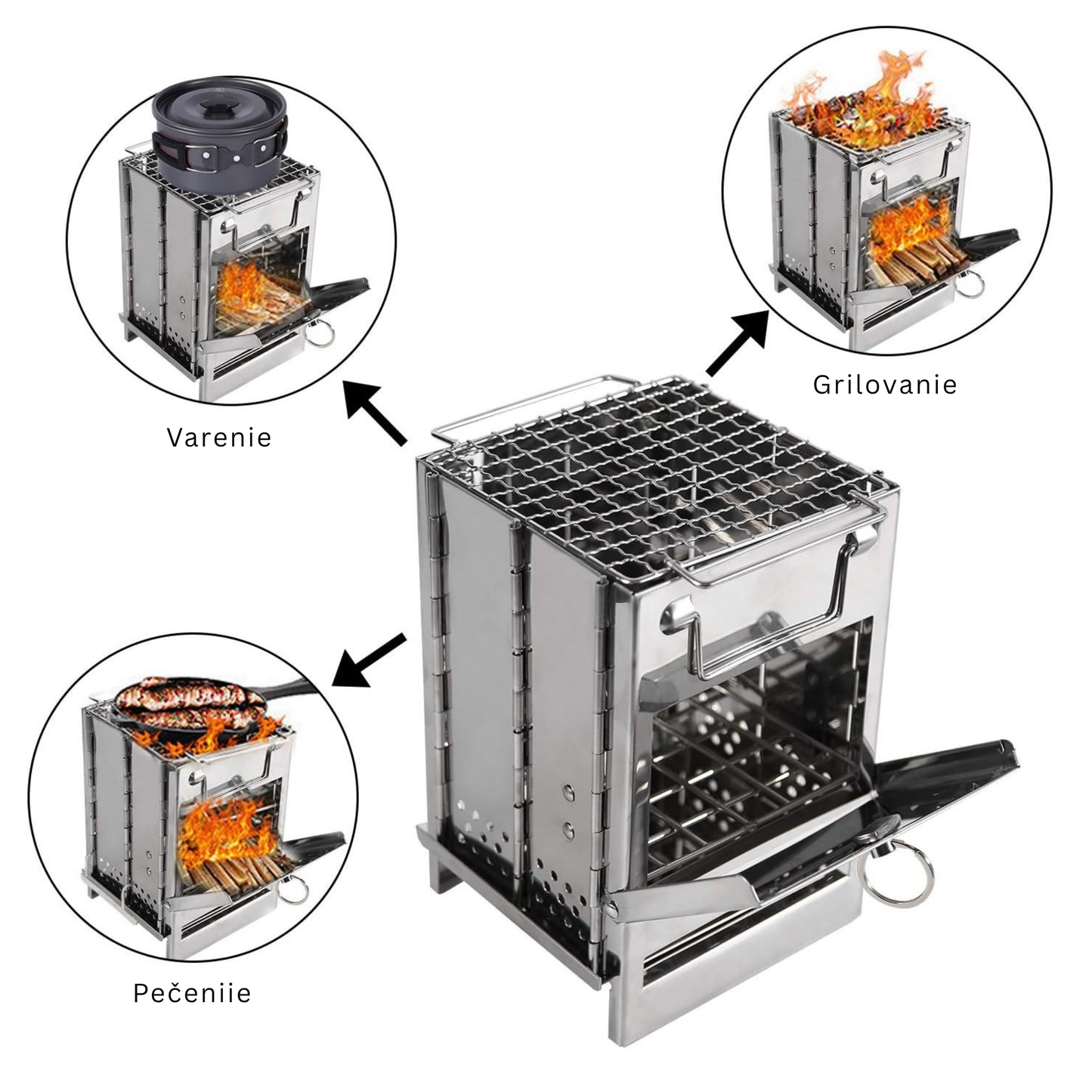 Camping Wood Burning Stainless Steel Stove with Grill Grid