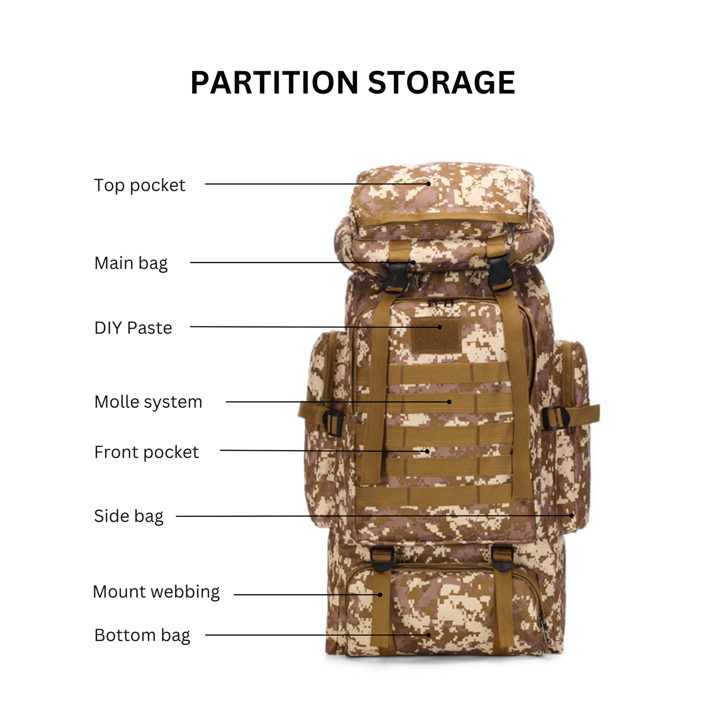 Tactical Military Hiking Backpack 80l