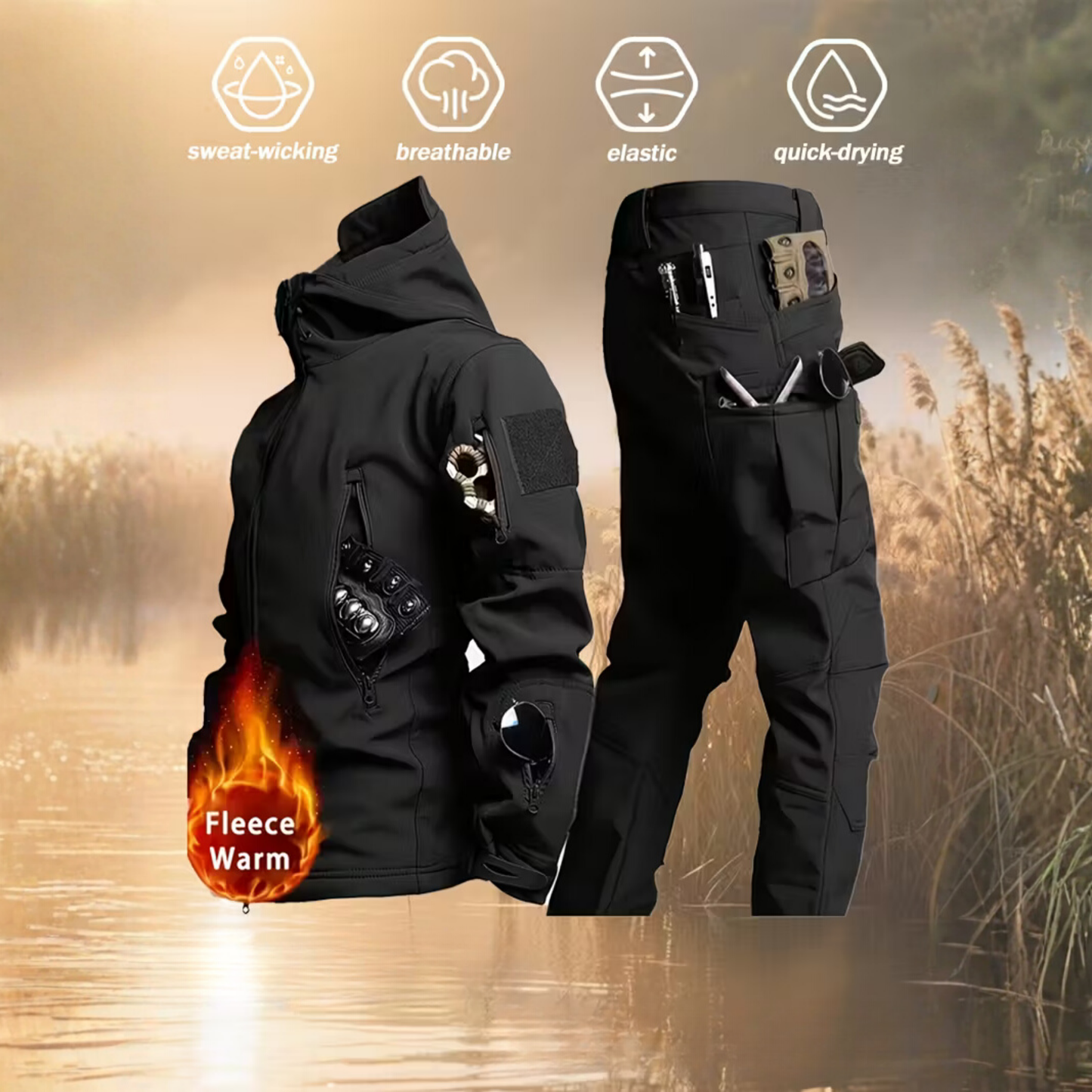 Waterproof Tactical Men’s Soft Shell Jacket & Pants Set